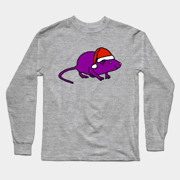 Purple Rat wearing Christmas Santa Hat Long Sleeve T-Shirt by ellenhenryart